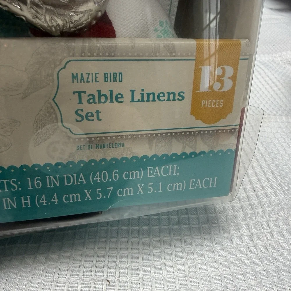 New The Pioneer Woman Mazie Bird Reversible 13 Pieces Holiday Table Linens Set *